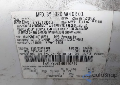 2017 Ford Taurus Se z USA, uszkodzony, nr VIN 1FAHP2D81HG110719
